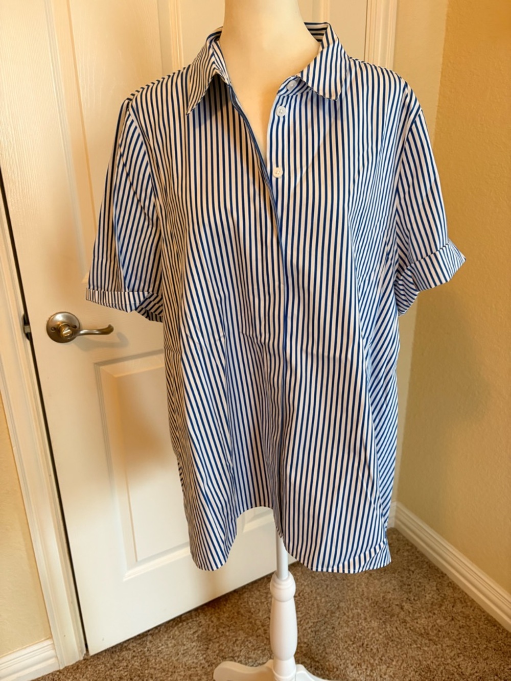 NEW! Nordstrom Blue and White Vertical-Stripe Button-Down Shirt